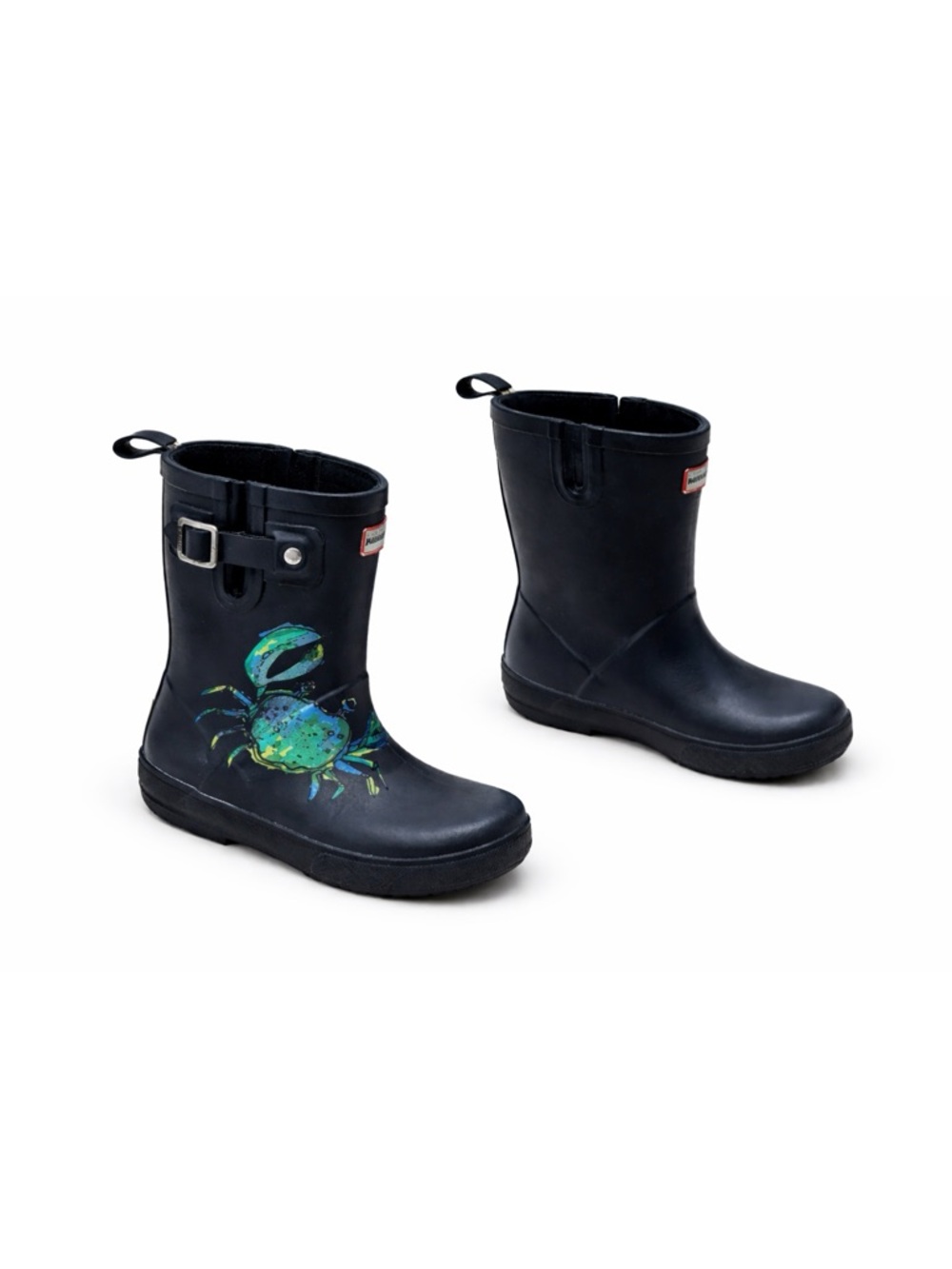 Hunter Navy Blue & Green Crab Graphic Rubber Rain Boots Unisex Toddler 8